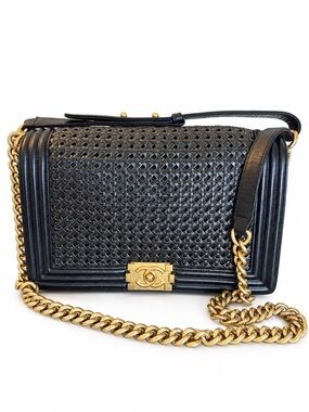 CHANEL Large Braided Boy Bag Crossbody with Gold Hardware